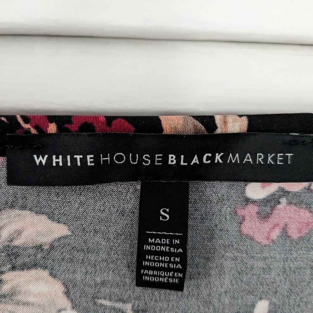 White House Black Market Top Women's sz S Black/Peach Floral Boho Peasant Blouse - Picture 2 of 13